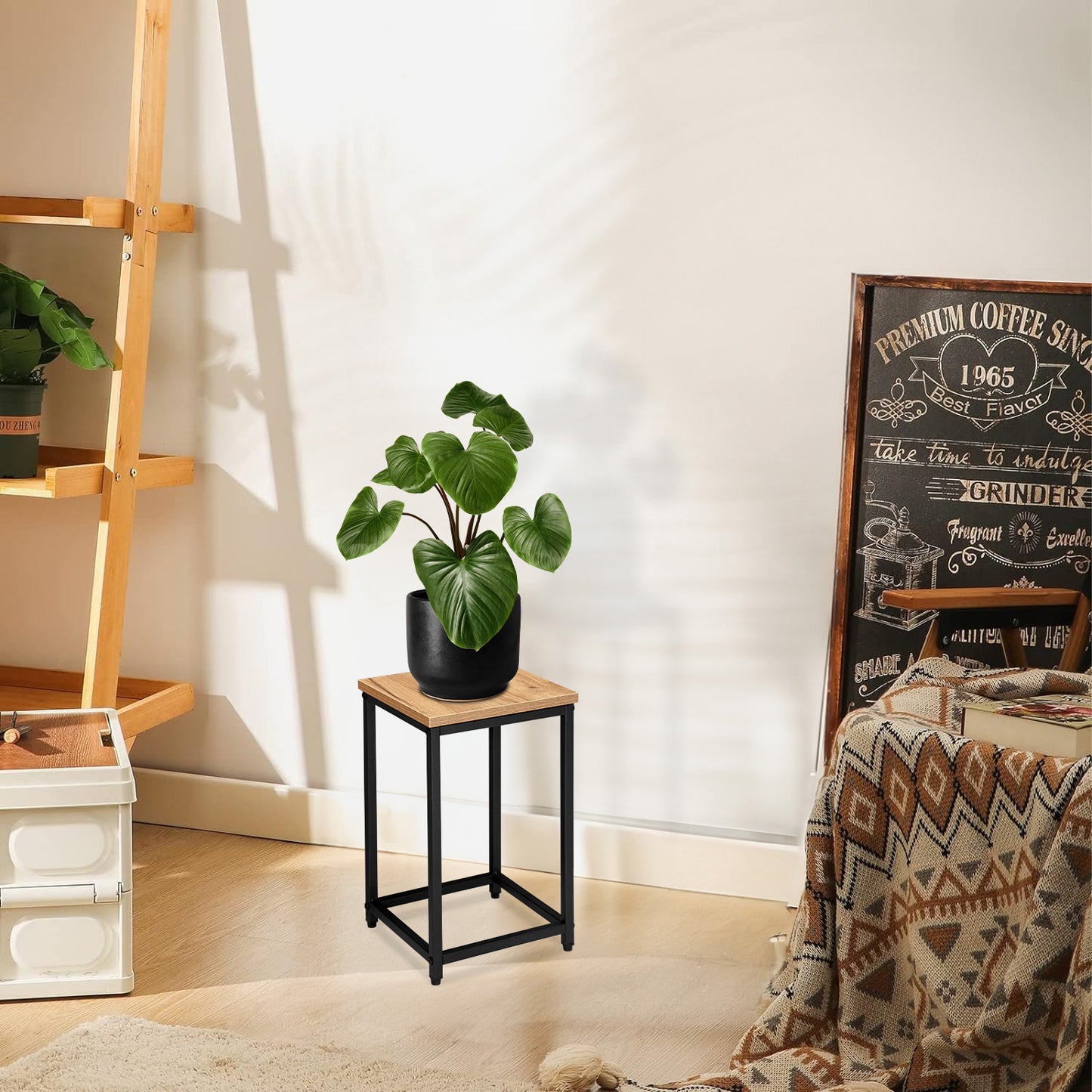 Blumenständer Metall mit Ablage – Pflanzenständer für Wohnzimmer und Flur