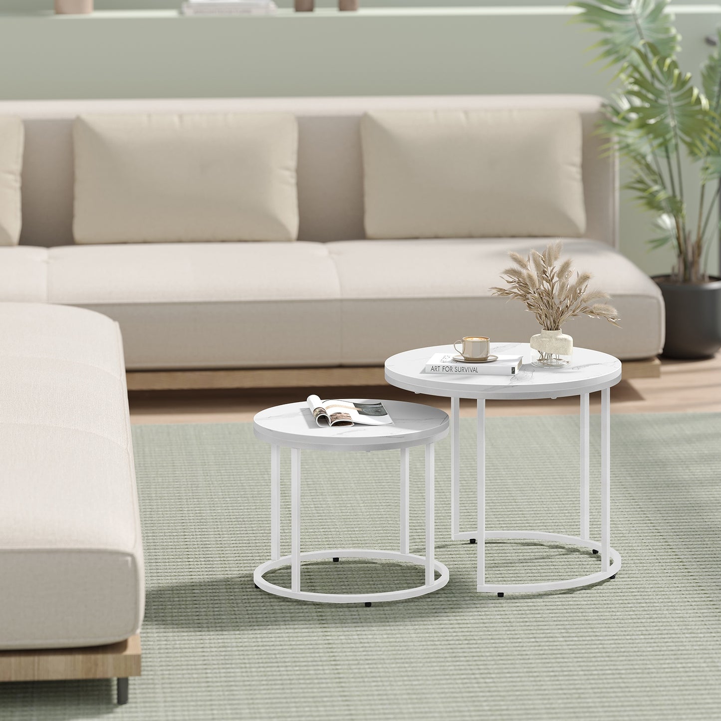 2er Set Couchtische rund – moderner Wohnzimmertisch mit Metallgestell