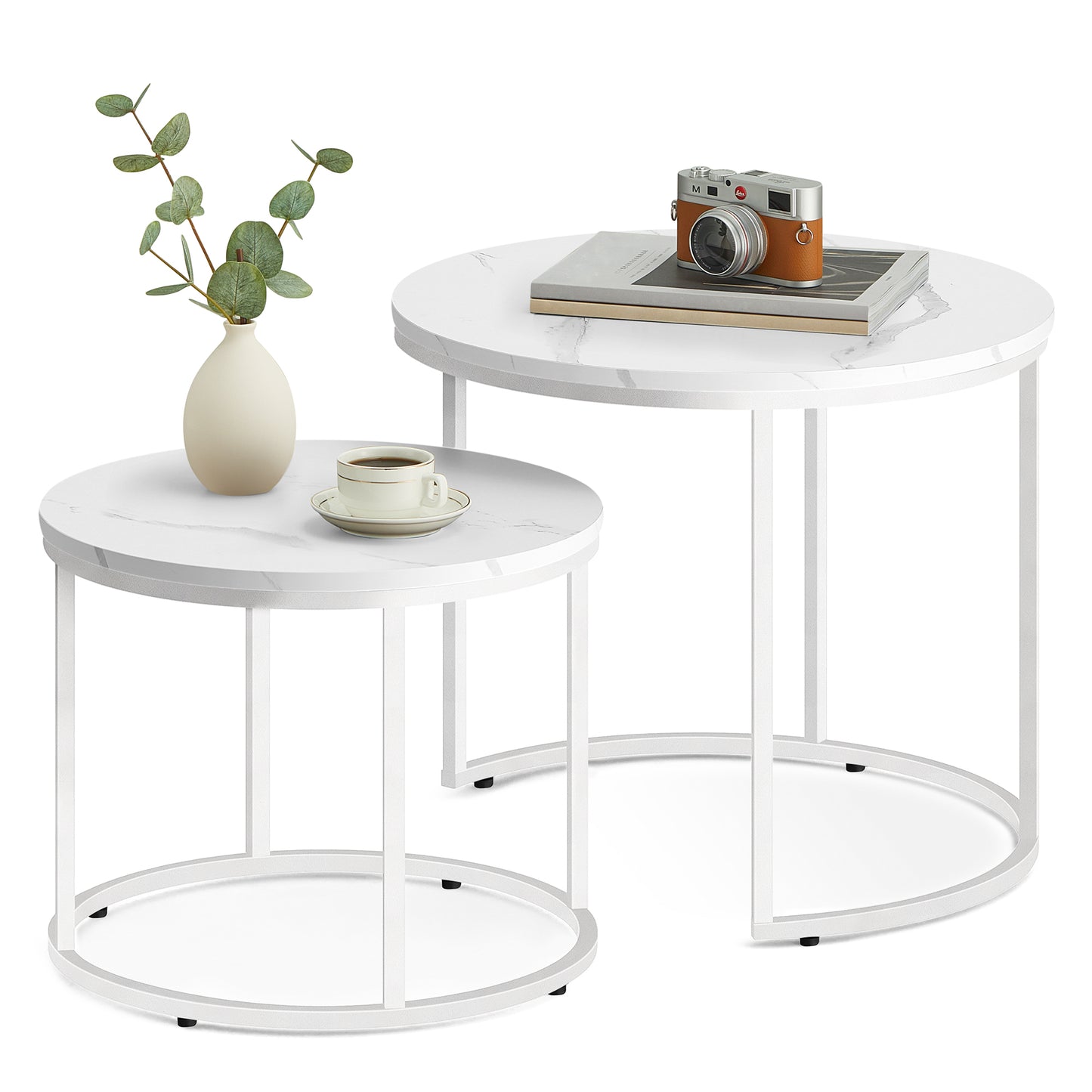 2er Set Couchtische rund – moderner Wohnzimmertisch mit Metallgestell