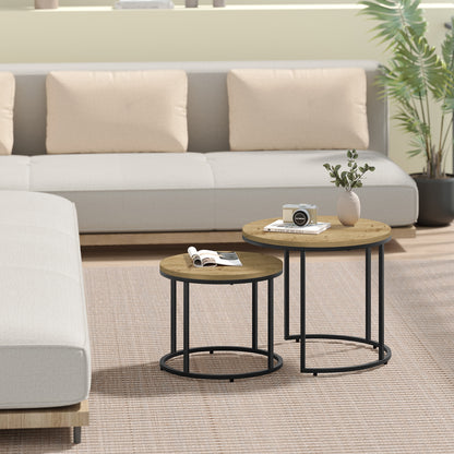 2er Set Couchtische rund – moderner Wohnzimmertisch mit Metallgestell