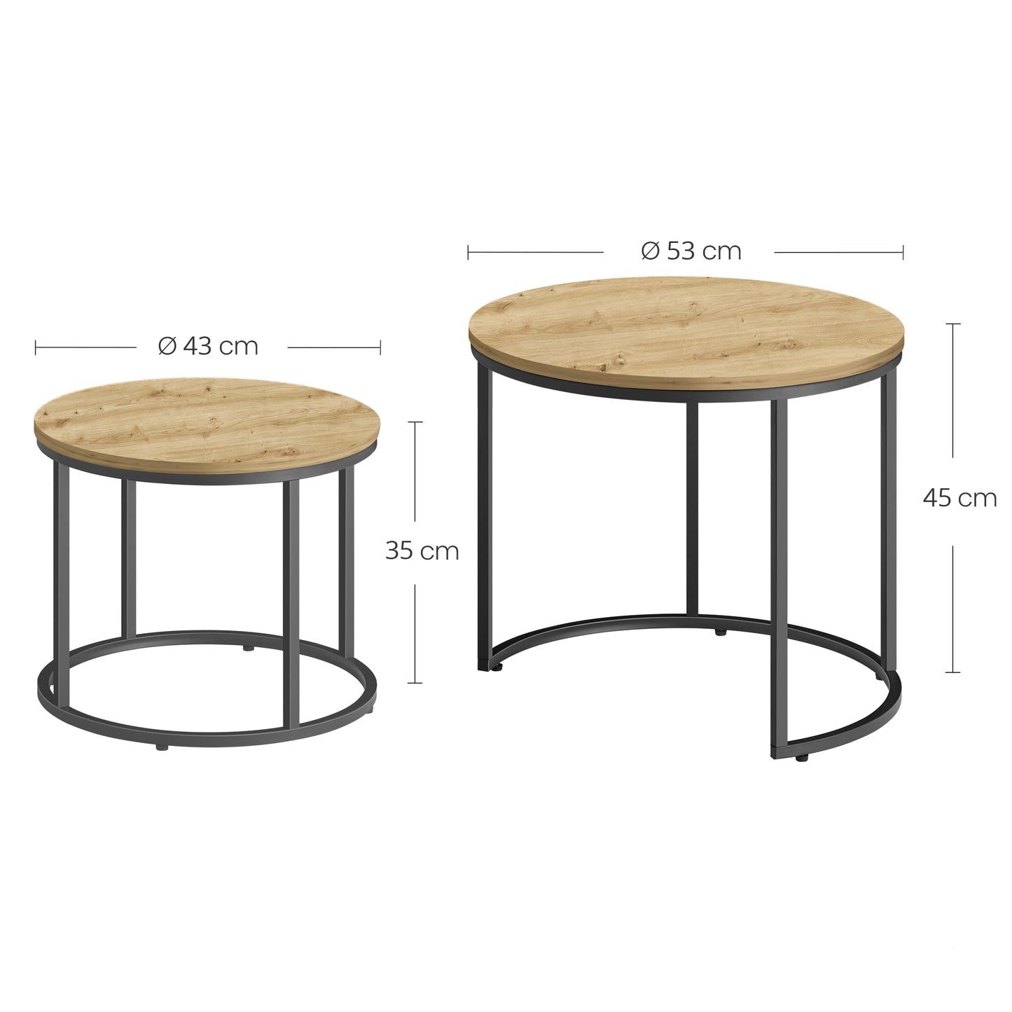 2er Set Couchtische rund – moderner Wohnzimmertisch mit Metallgestell