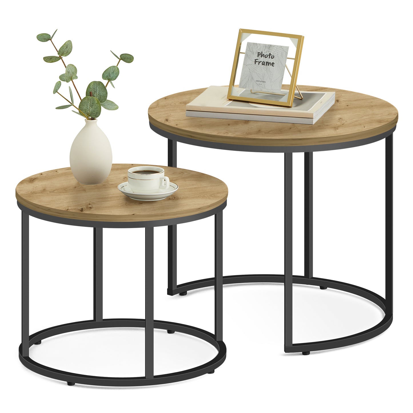 2er Set Couchtische rund – moderner Wohnzimmertisch mit Metallgestell