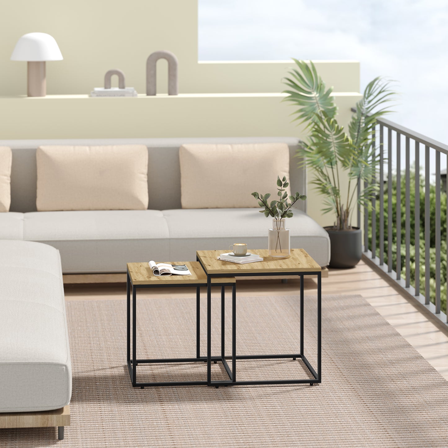 2er Set Couchtische quadratisch – moderner Wohnzimmertisch mit Metallgestell