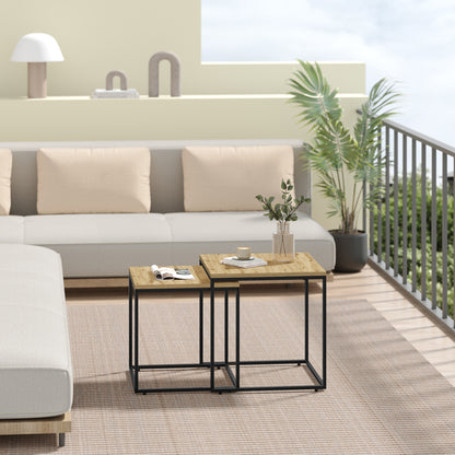 2er Set Couchtische quadratisch – moderner Wohnzimmertisch mit Metallgestell