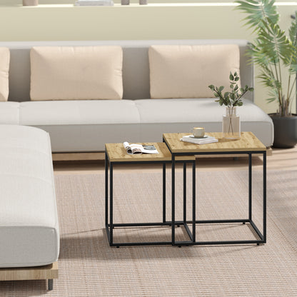 2er Set Couchtische quadratisch – moderner Wohnzimmertisch mit Metallgestell