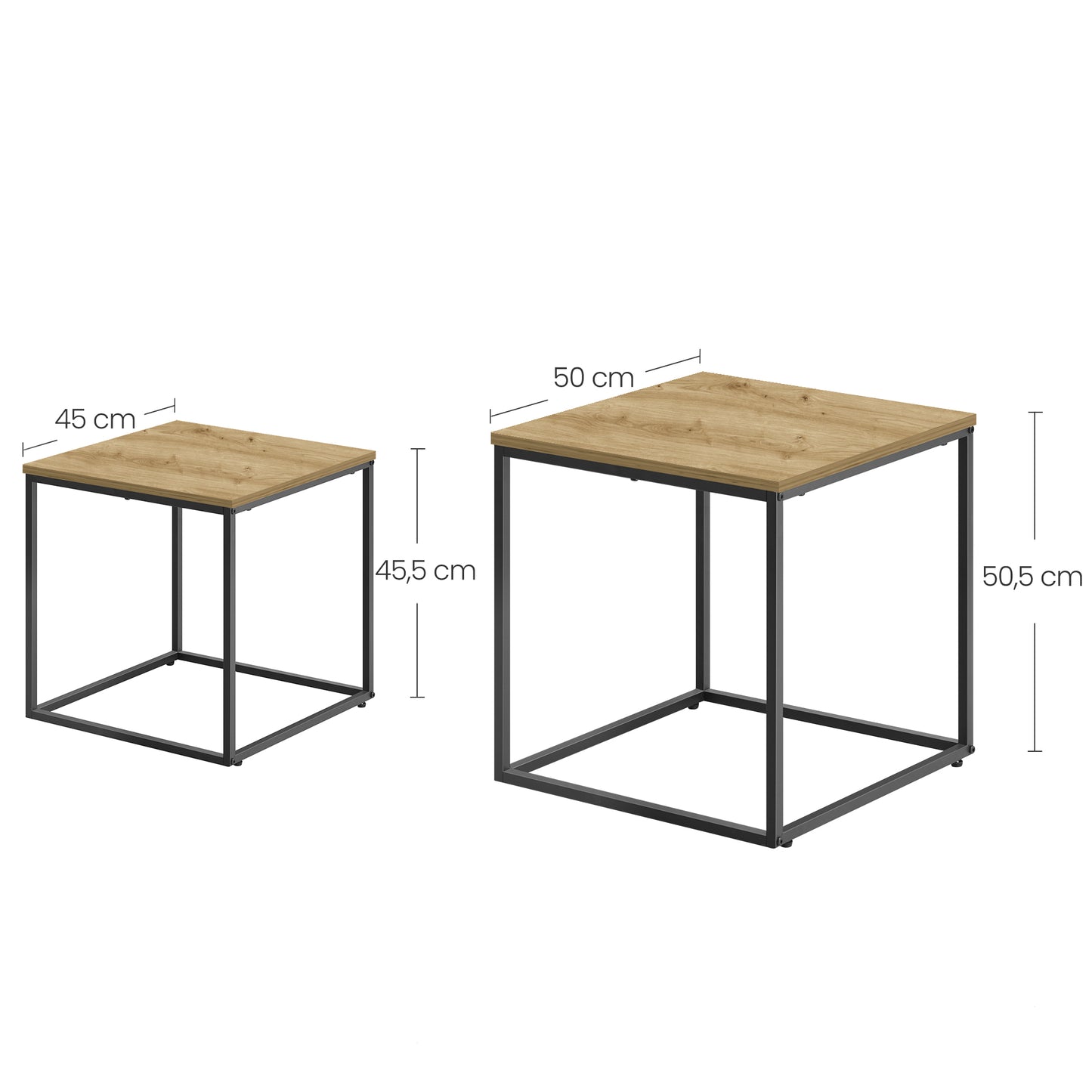 2er Set Couchtische quadratisch – moderner Wohnzimmertisch mit Metallgestell