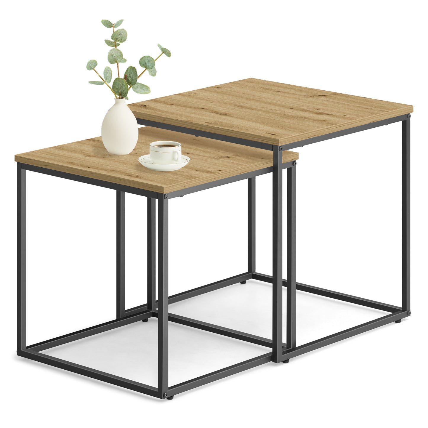 2er Set Couchtische quadratisch – moderner Wohnzimmertisch mit Metallgestell