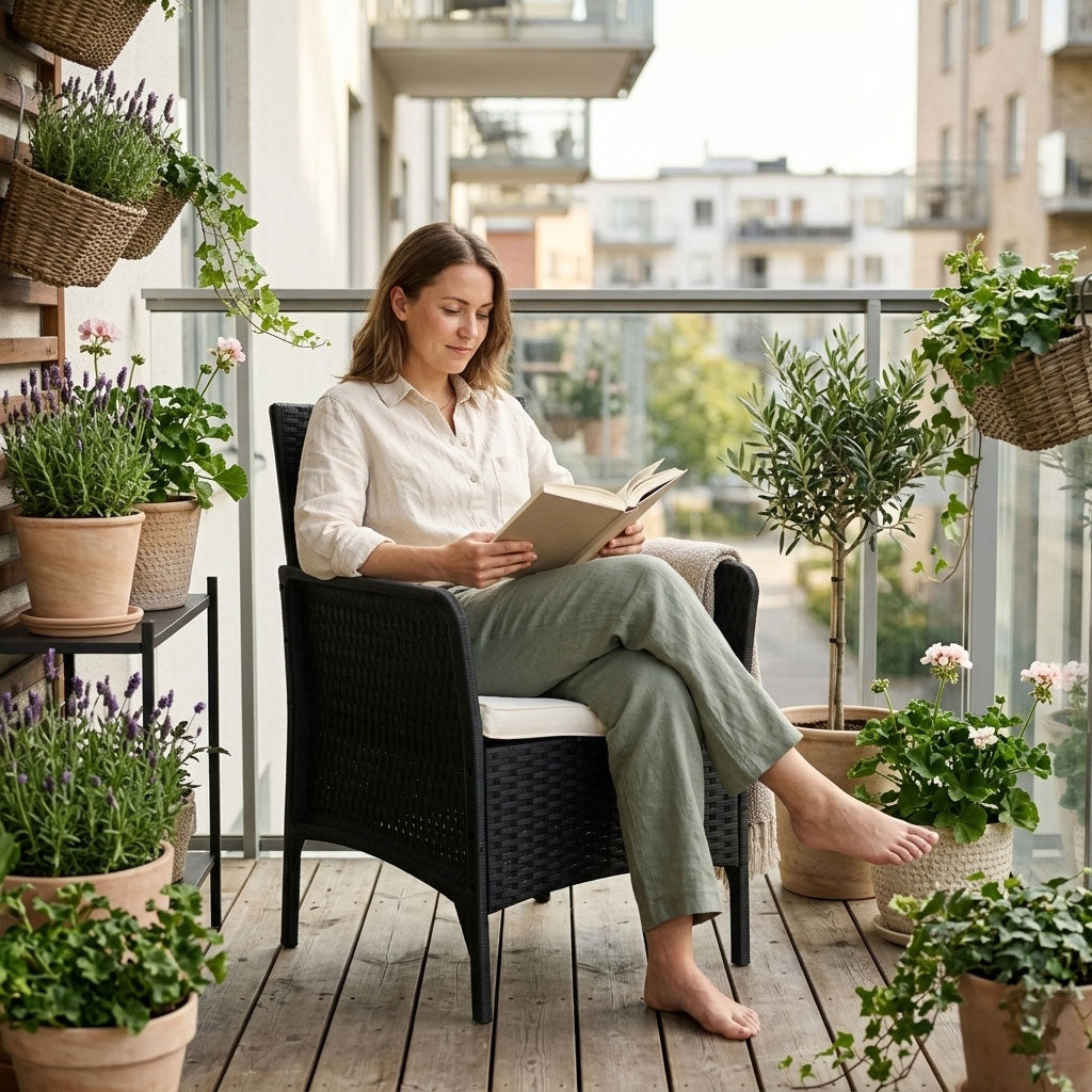 Gartenstuhl mit Sitzkissen – Rattan-Optik für Balkon und Terrasse