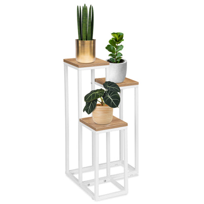 Blumenständer mit 3 Ablagen – Pflanzenregal mit schwarzem Metallgestell