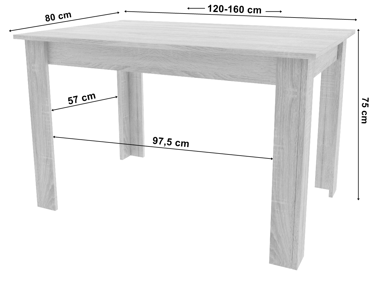 Esstisch ausziehbar 120–160 × 80 cm – moderner Tisch für Küche und Esszimmer