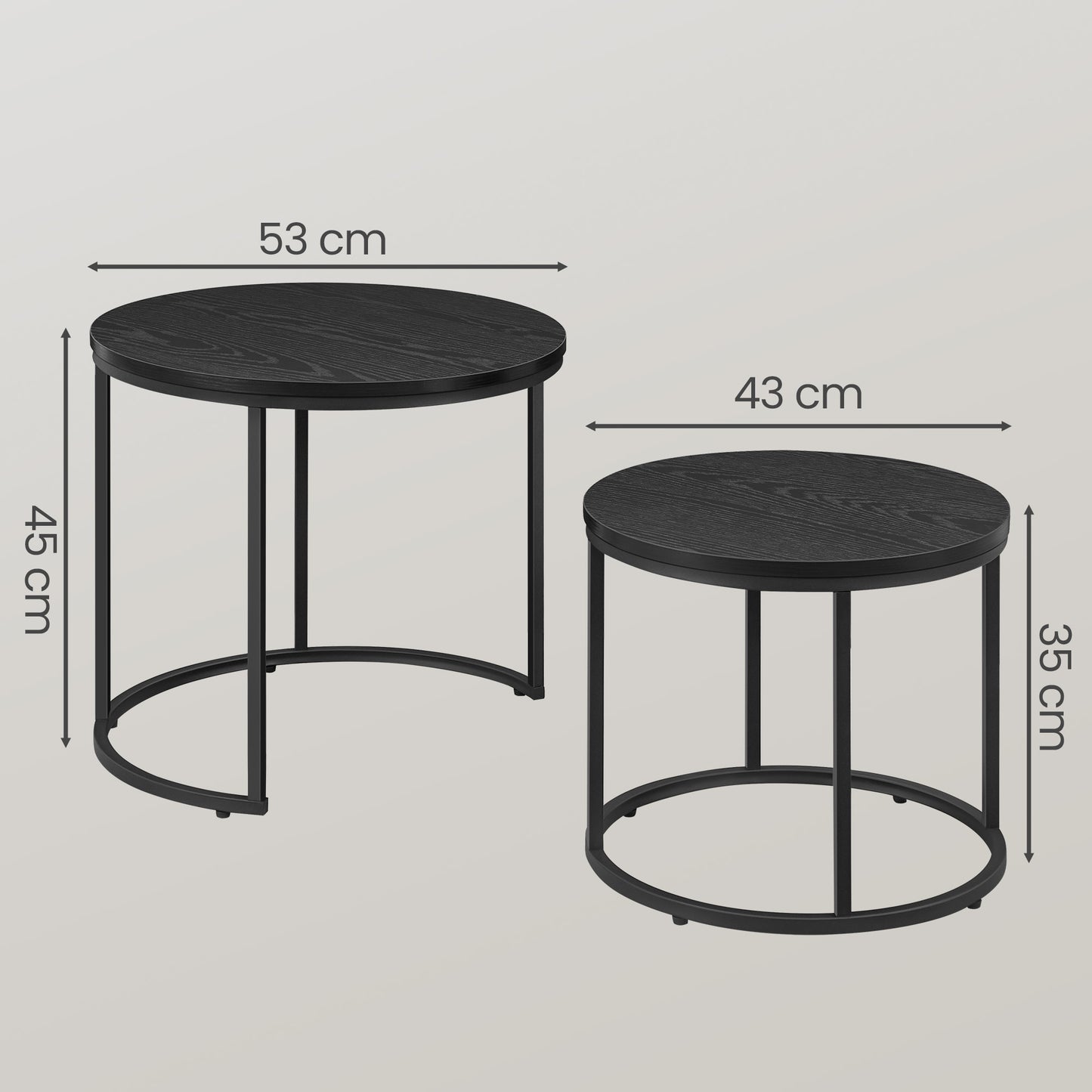 2er Set Couchtische rund – moderner Wohnzimmertisch mit Metallgestell