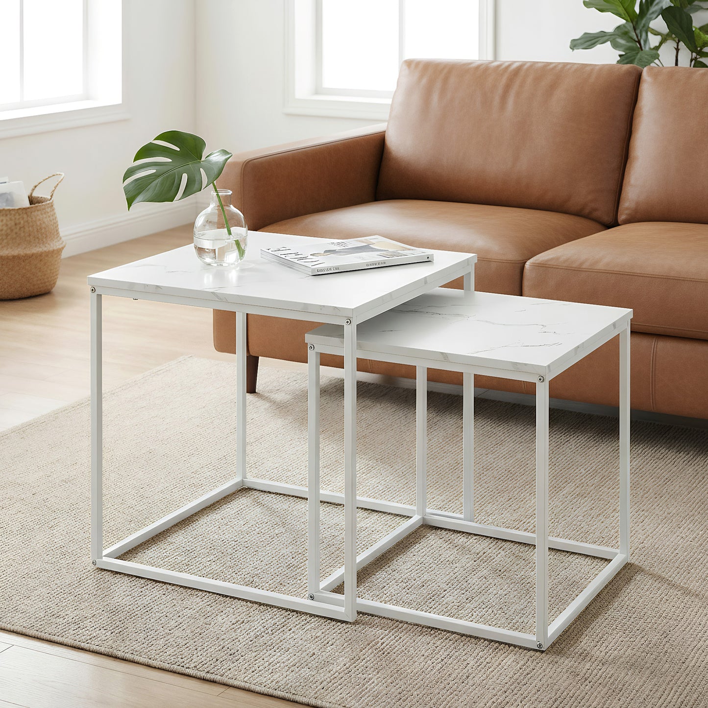 2er Set Couchtische quadratisch – moderner Wohnzimmertisch mit Metallgestell