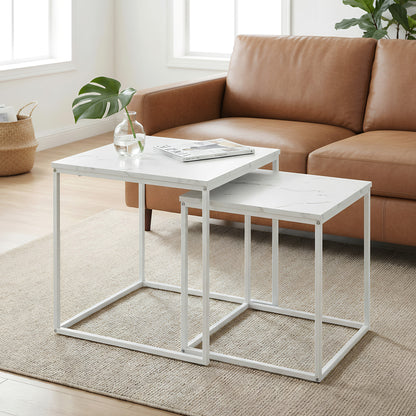 2er Set Couchtische quadratisch – moderner Wohnzimmertisch mit Metallgestell