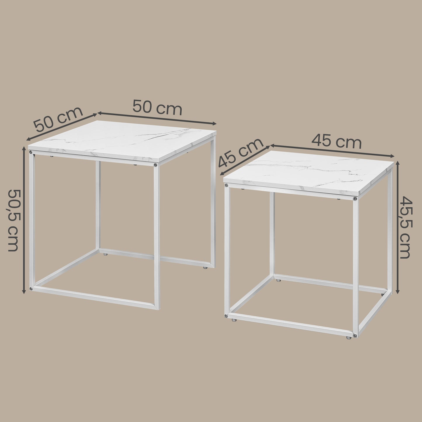 2er Set Couchtische quadratisch – moderner Wohnzimmertisch mit Metallgestell