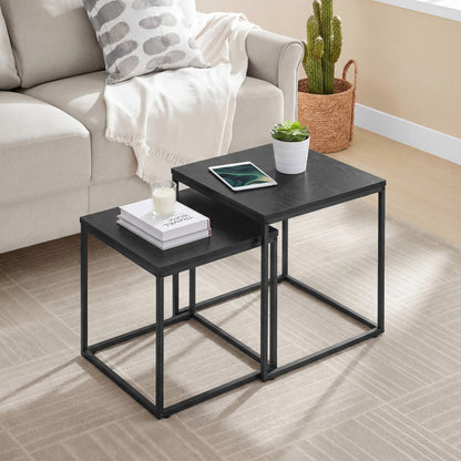 2er Set Couchtische quadratisch – moderner Wohnzimmertisch mit Metallgestell