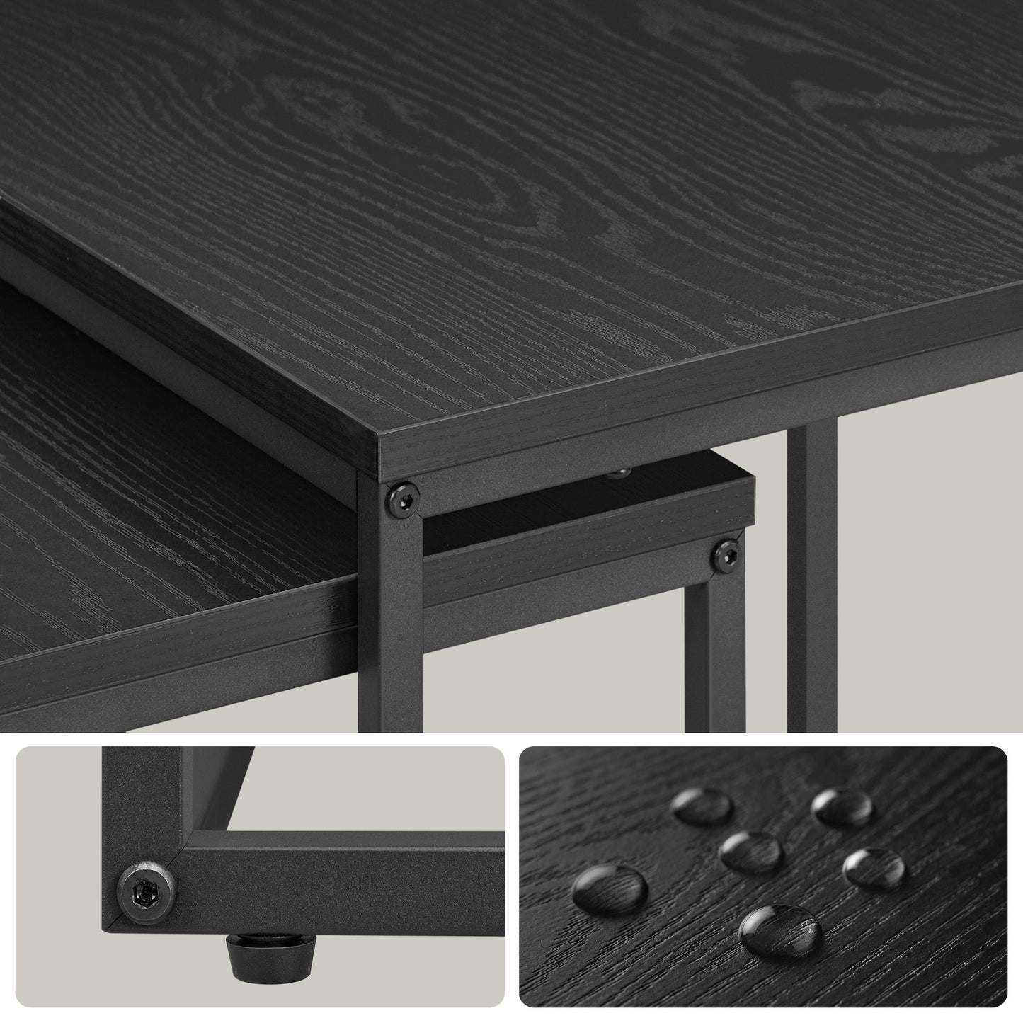 2er Set Couchtische quadratisch – moderner Wohnzimmertisch mit Metallgestell