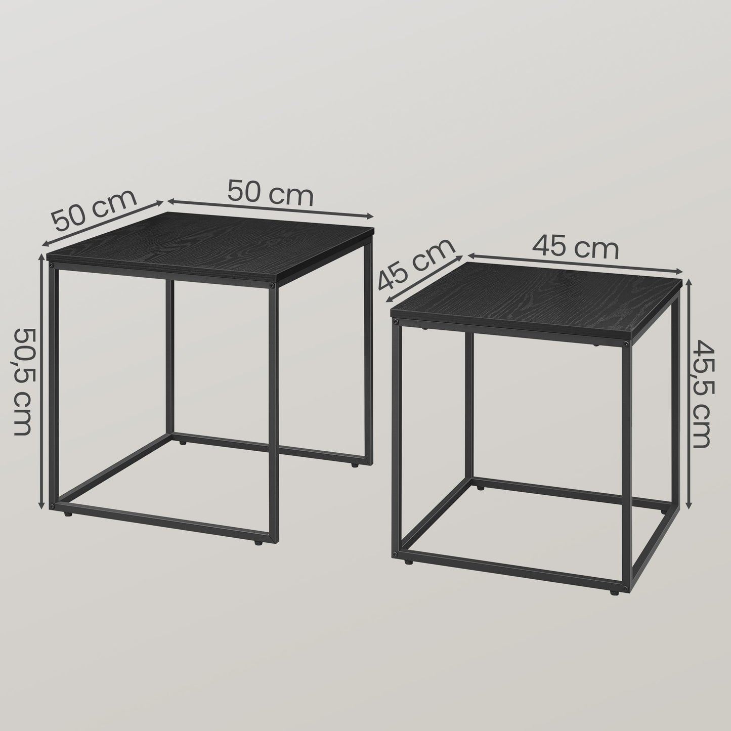 2er Set Couchtische quadratisch – moderner Wohnzimmertisch mit Metallgestell