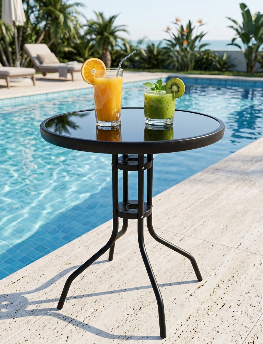 Gartentisch ISLA mit Glasplatte – rund, quadratisch oder halbrund balkontisch