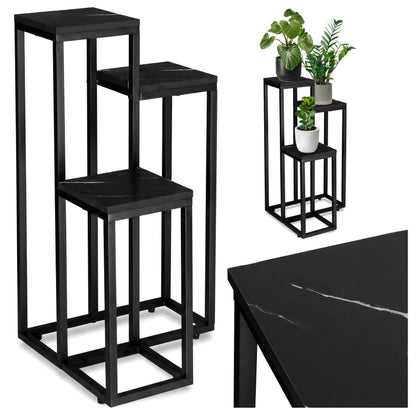 Blumenständer mit 3 Ablagen – Pflanzenregal mit schwarzem Metallgestell