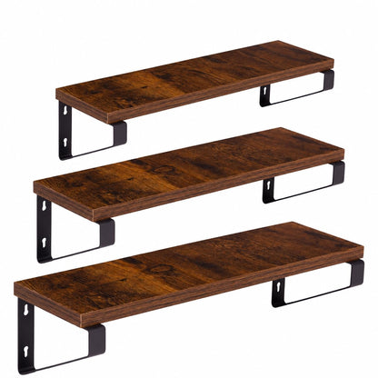 Wandregal 3er-Set, 30/35/40 cm, Holzoptik und schwarzes Metall