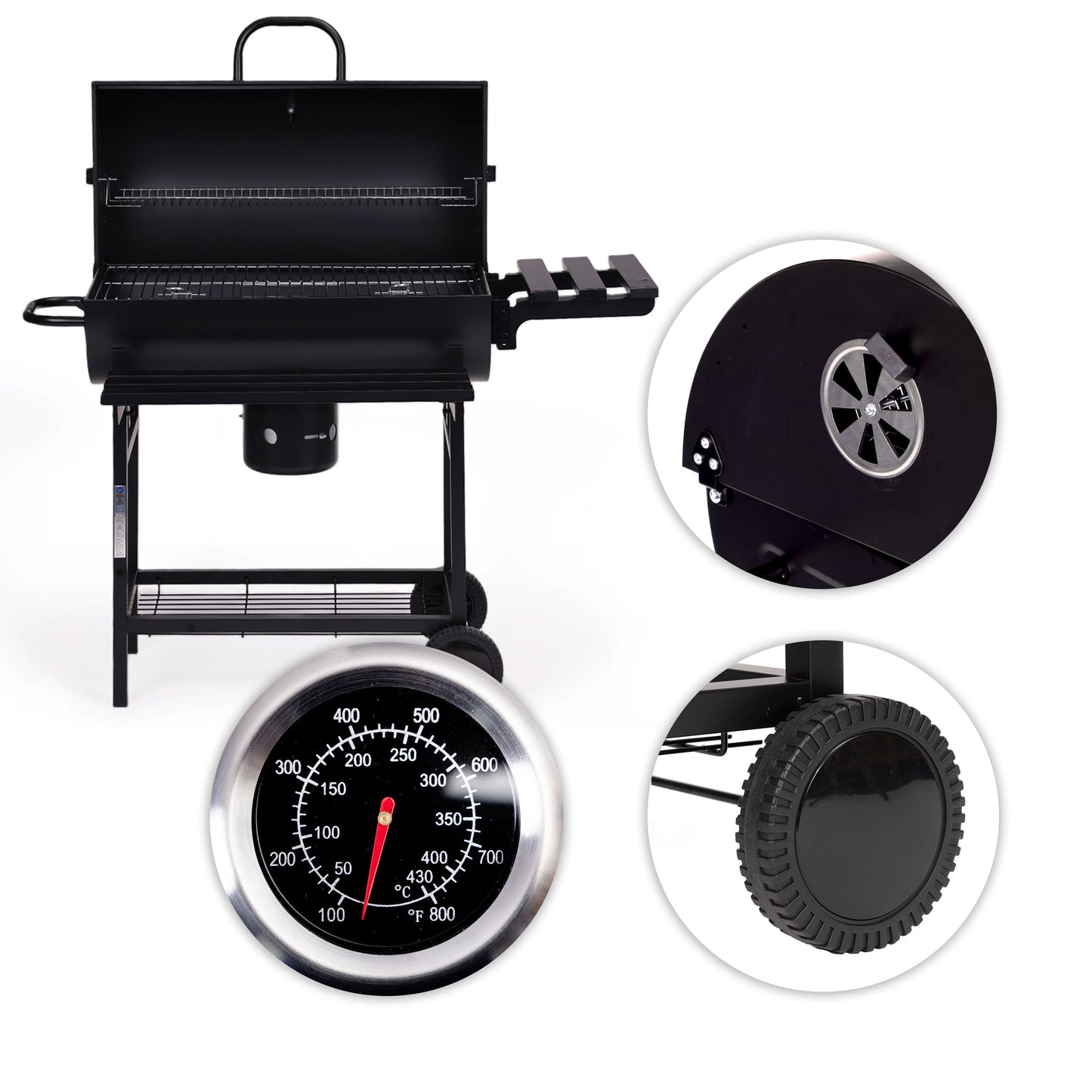 Holzkohlegrill XXL mit Deckel und Thermometer – große Grillfläche