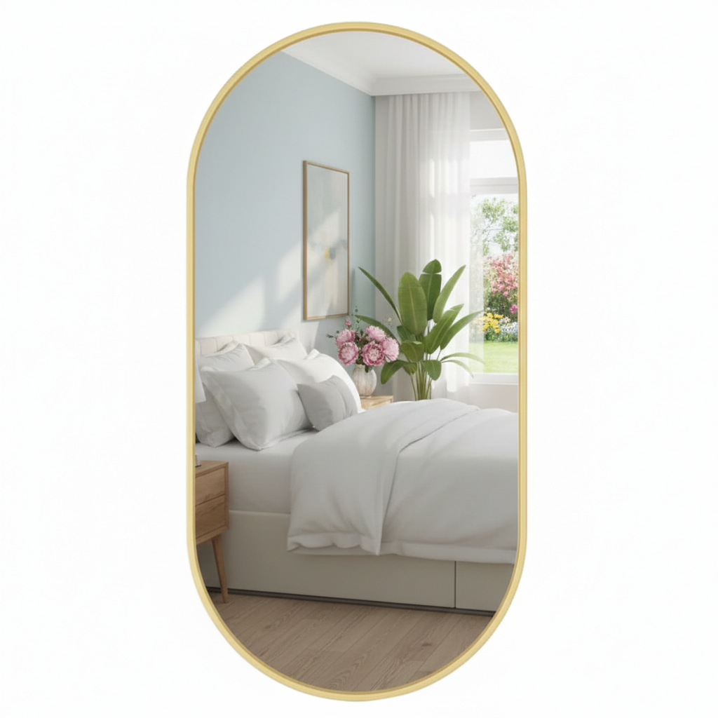 Ovaler Wandspiegel mit Aluminiumrahmen – Gold oder Schwarz, 80×40 cm / 100×50 cm