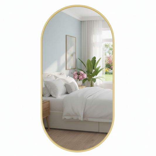 Ovaler Wandspiegel mit Aluminiumrahmen – Gold oder Schwarz, 80×40 cm / 100×50 cm