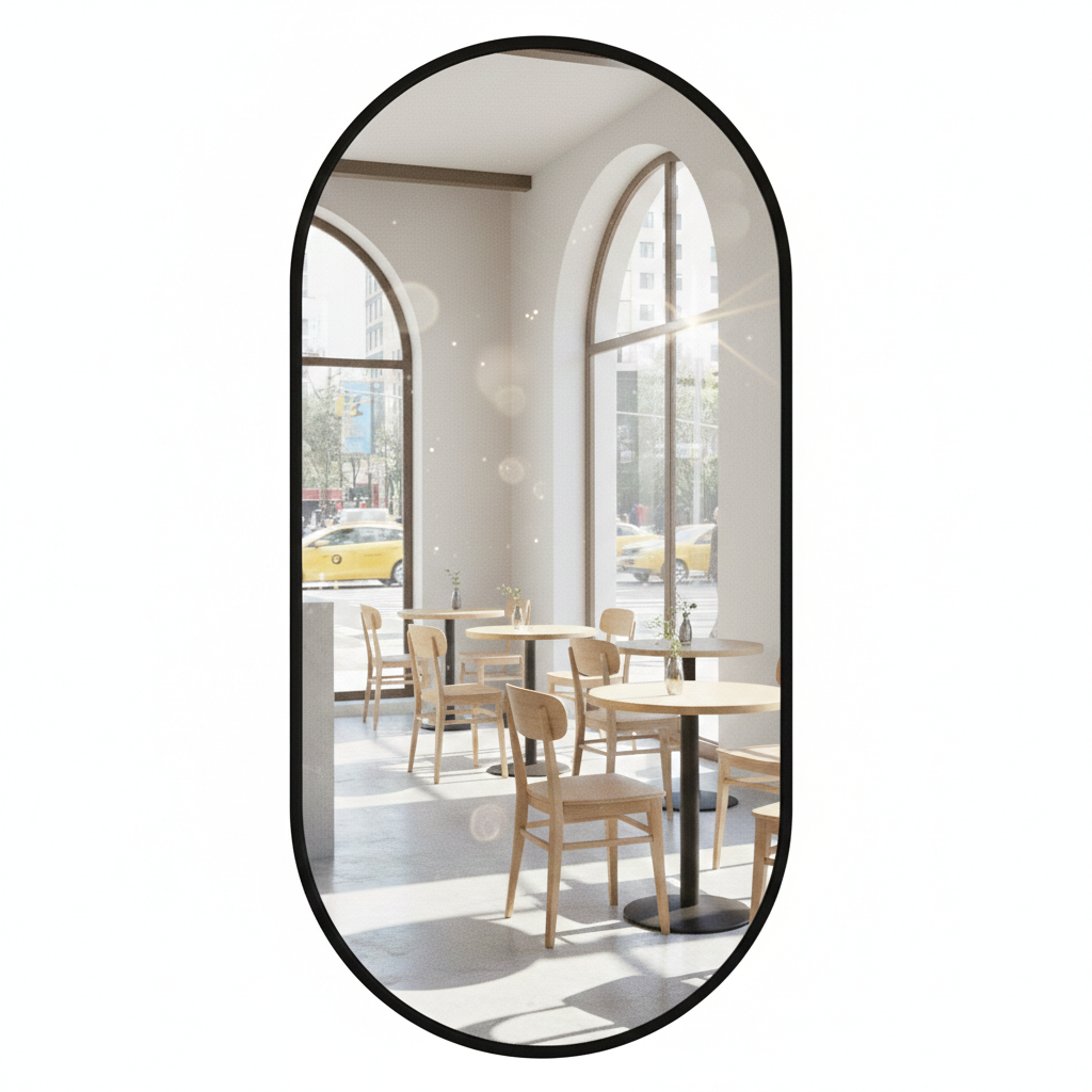 Ovaler Wandspiegel mit Aluminiumrahmen – Gold oder Schwarz, 80×40 cm / 100×50 cm