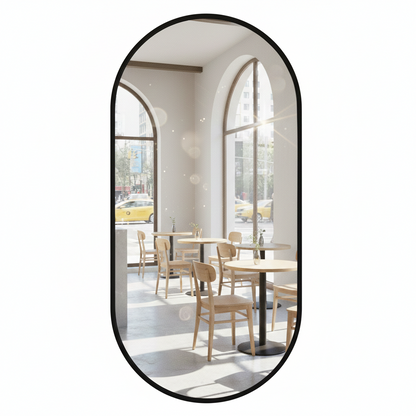 Ovaler Wandspiegel mit Aluminiumrahmen – Gold oder Schwarz, 80×40 cm / 100×50 cm