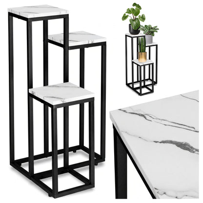 Blumenständer mit 3 Ablagen – Pflanzenregal mit schwarzem Metallgestell