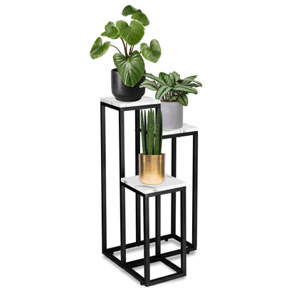 Blumenständer mit 3 Ablagen – Pflanzenregal mit schwarzem Metallgestell