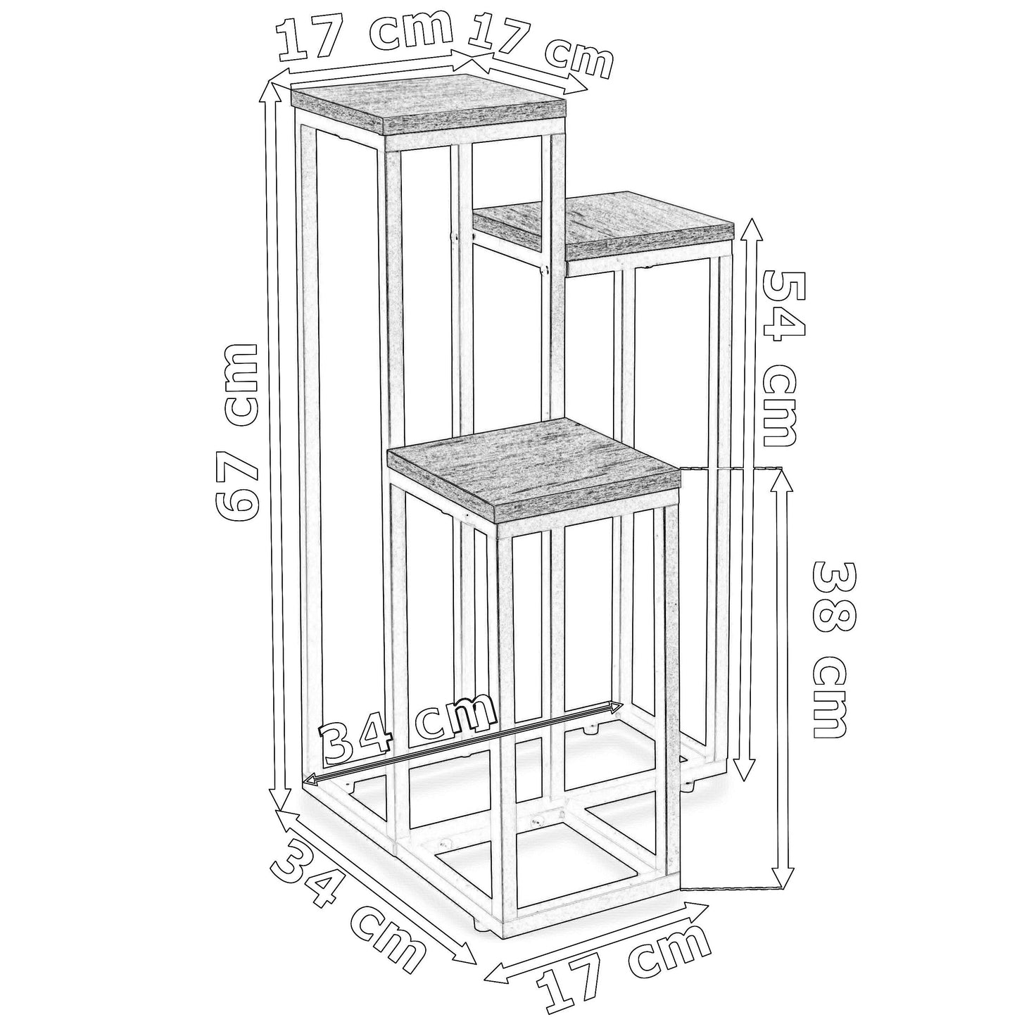 Blumenständer mit 3 Ablagen – Pflanzenregal mit schwarzem Metallgestell