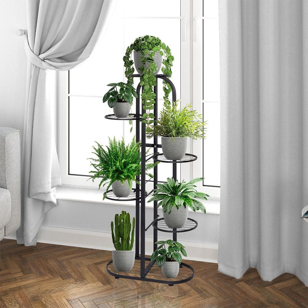 Blumenständer mit 6 Ablagen, 106 cm, Metall Schwarz