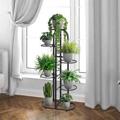 Blumenständer mit 6 Ablagen, 106 cm, Metall Schwarz