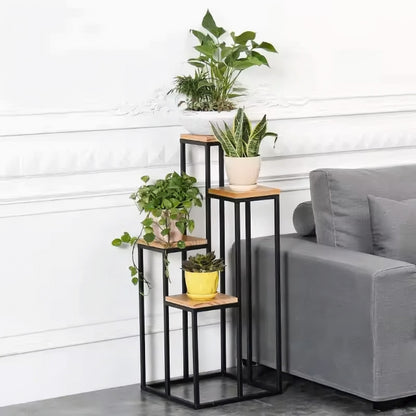 Blumenständer mit 4 Ablagen, 69,5 cm, Holzoptik und Metall