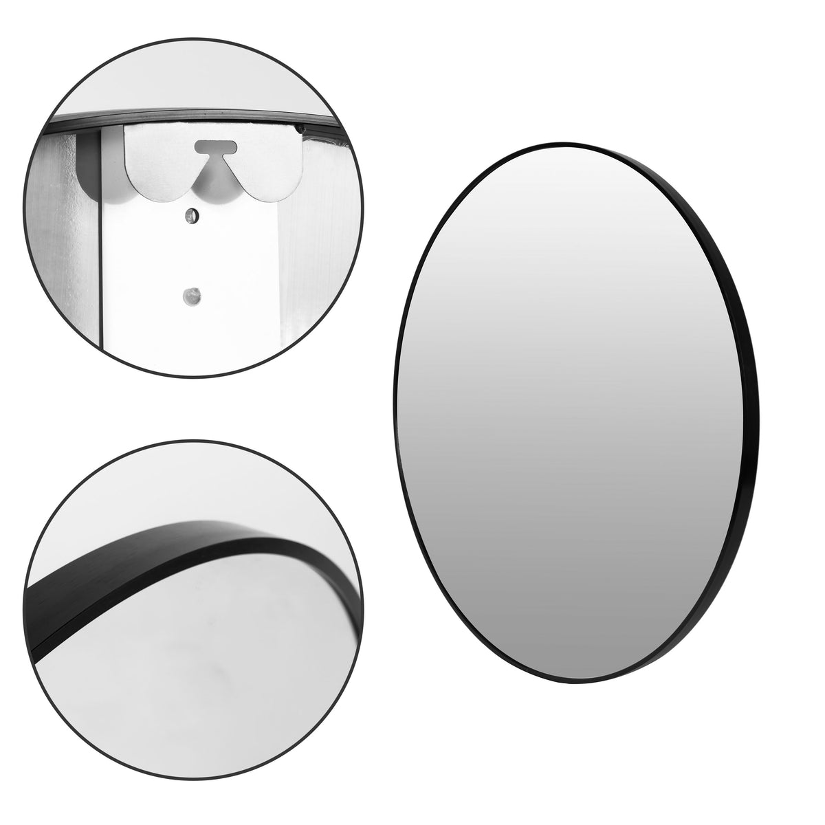 Wandspiegel rund mit schwarzem Aluminiumrahmen – 60 cm
