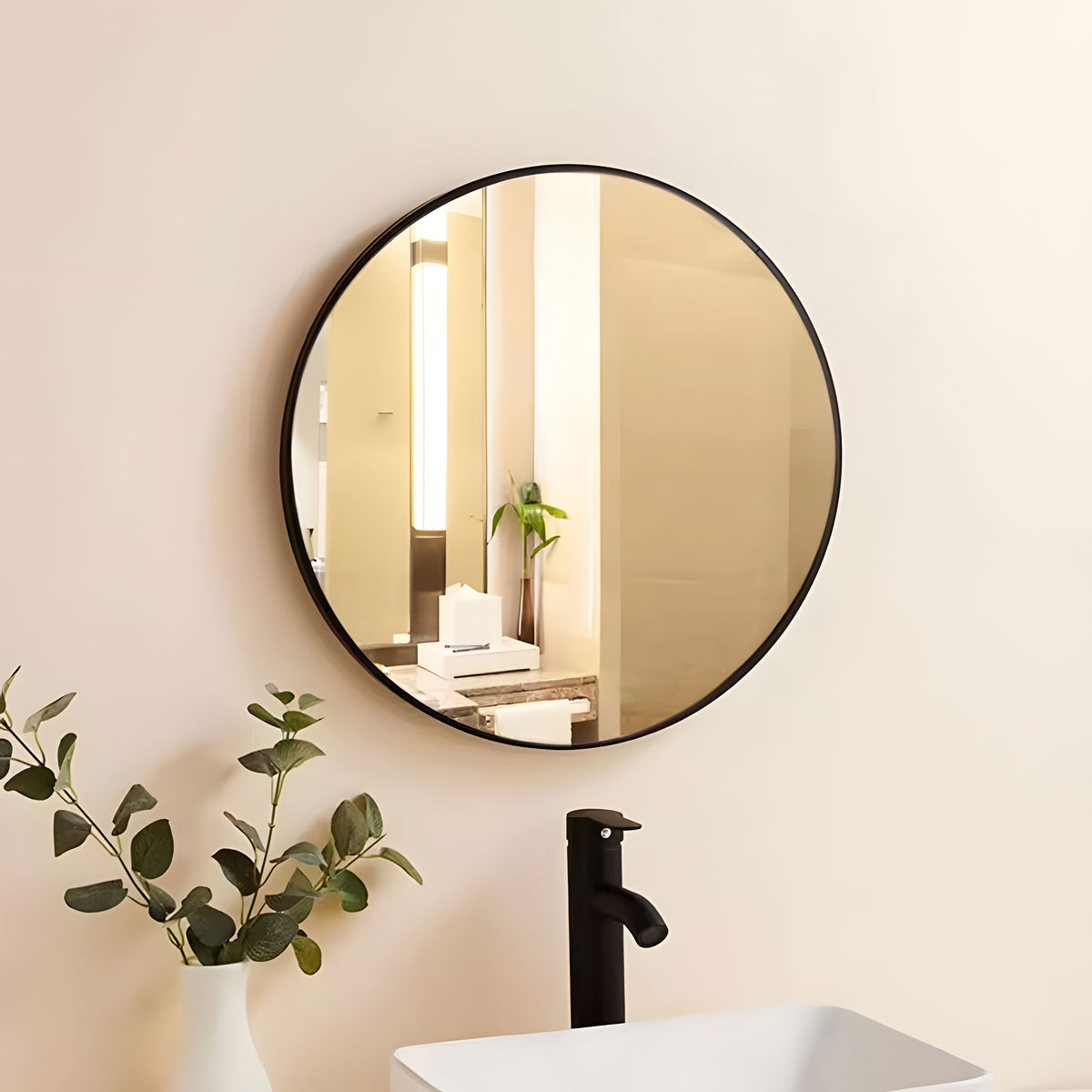 Wandspiegel rund mit schwarzem Aluminiumrahmen – 80 cm