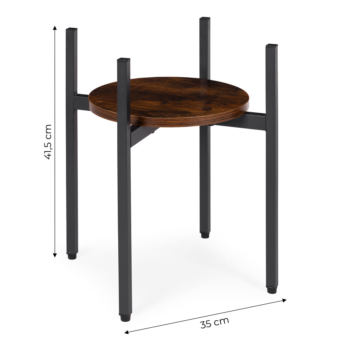 Maße: Blumenständer mit runder Ablage, Holzoptik und Metall – 41,5 cm