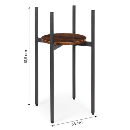 Maße: Blumenständer mit runder Ablage, Holzoptik und Metall – 61,5 cm