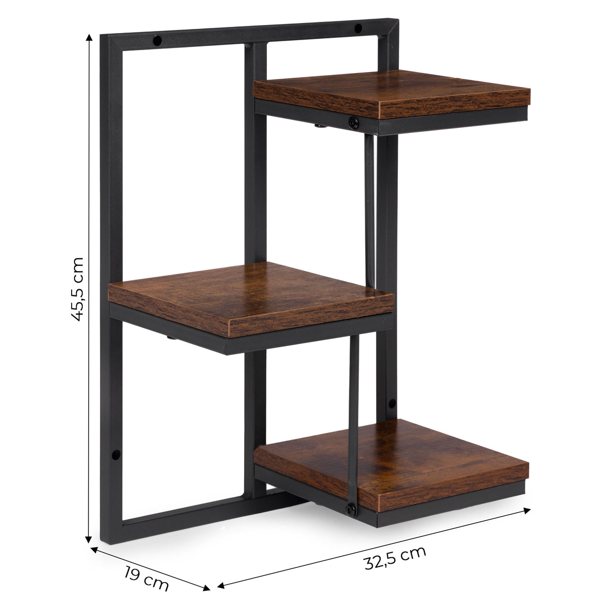 Maße: Wandregal für Pflanzen, 3 Ablagen, Holzoptik und Metall