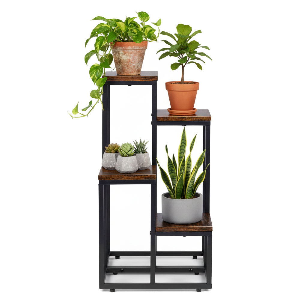 Blumenständer mit 4 Ablagen, 67 cm, Holzoptik und Stahl