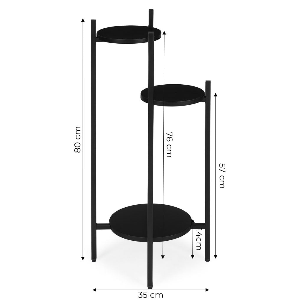 Maße: Blumenständer mit 3 Ablagen, 80 cm, Metall Schwarz