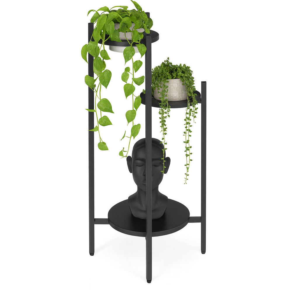 Blumenständer mit 3 Ablagen, 80 cm, Metall Schwarz