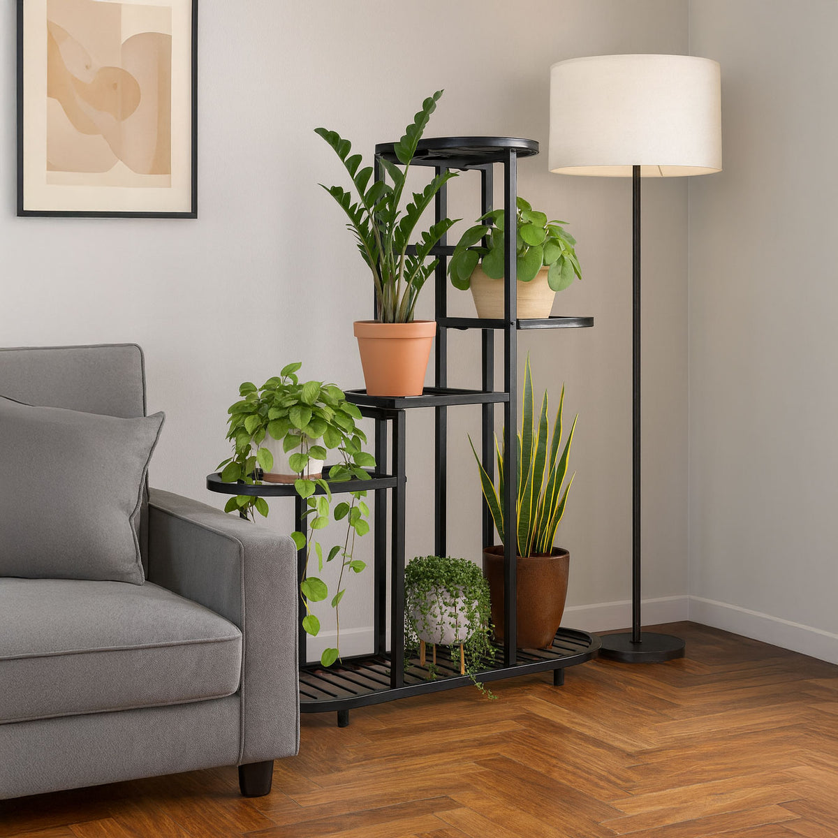 Blumenständer mit 5 Ablagen, 79,5 cm, Metall Schwarz