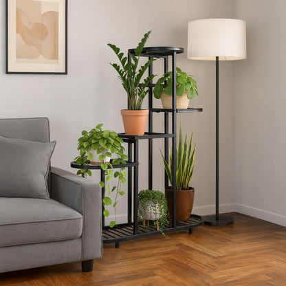 Blumenständer mit 5 Ablagen, 79,5 cm, Metall Schwarz