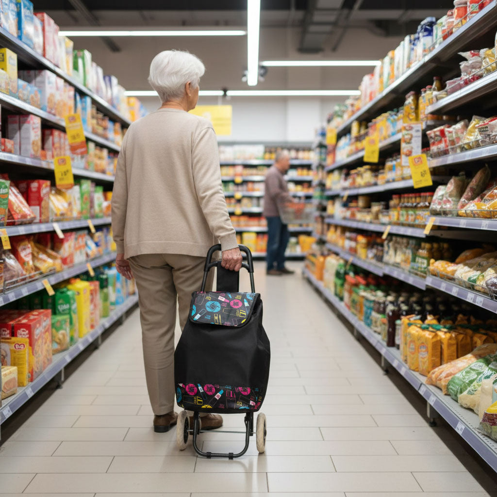 Einkaufstrolley NORA, 30 L mit klappbarem Sitz