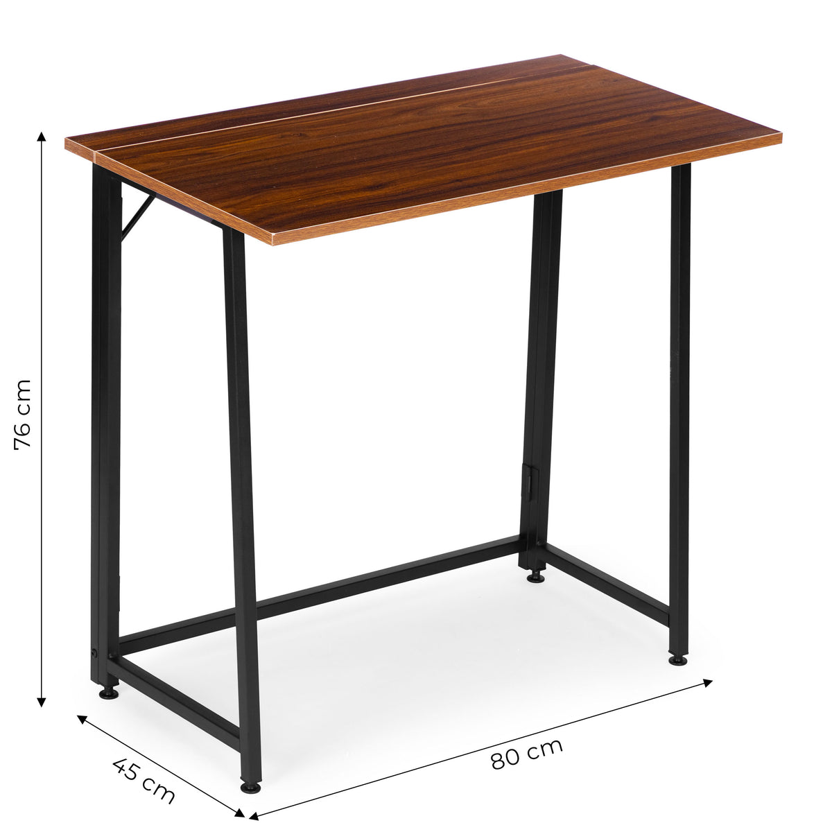 Klappschreibtisch ARLO, 80 × 45 cm – Nussbaum Dunkel / Schwarz – Maße