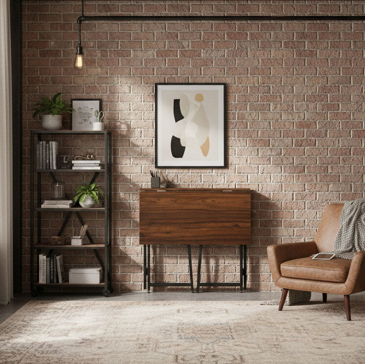Klappschreibtisch ARLO, 80 × 45 cm – Nussbaum Dunkel / Schwarz – Ansicht 3