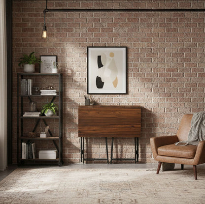 Klappschreibtisch ARLO, 80 × 45 cm – Nussbaum Dunkel / Schwarz – Ansicht 3