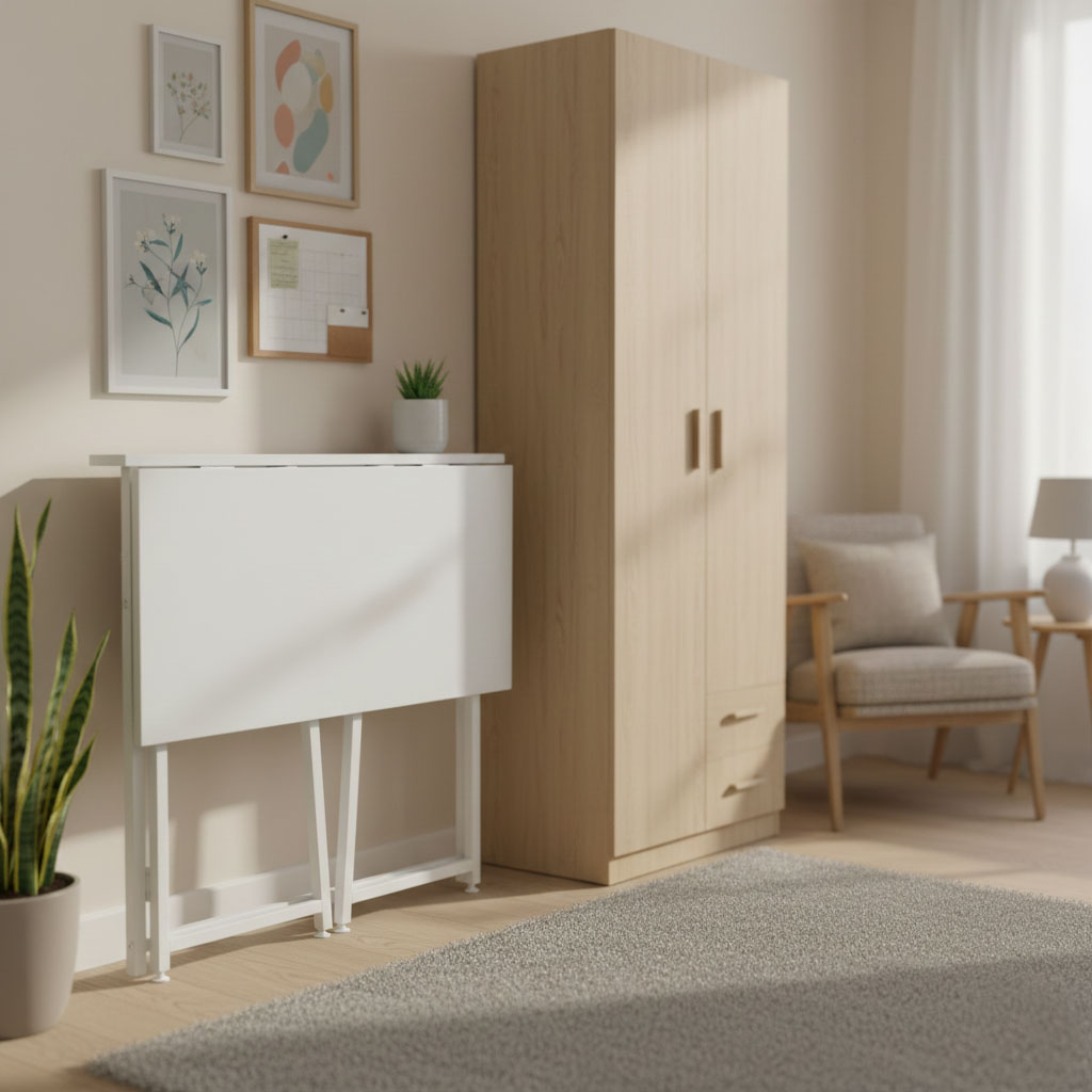Klappschreibtisch ARLO, 80 × 45 cm – Weiß – Ansicht 3